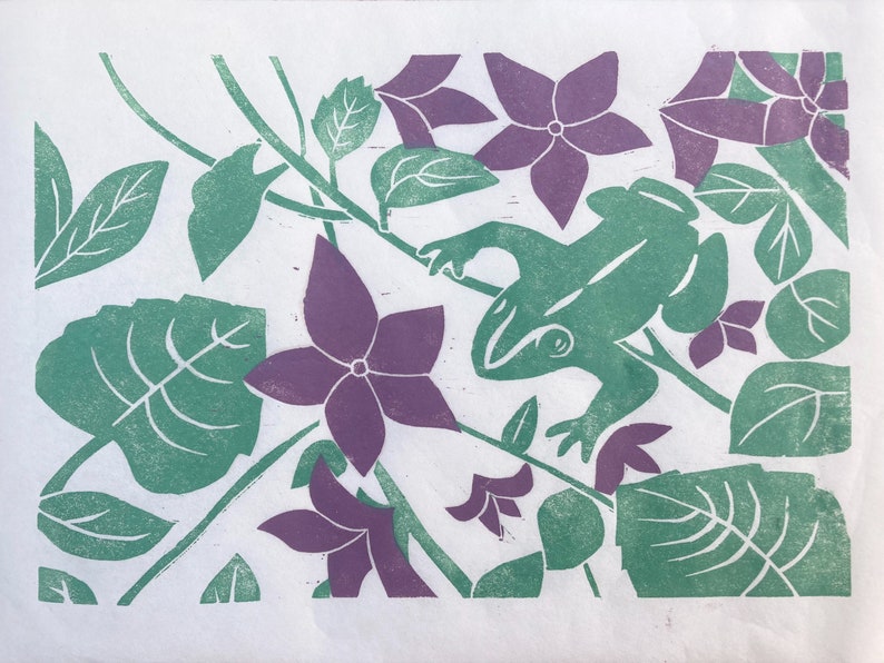 Frog Lino Print, Linocut, Wall Print, Original Print, Hand Printed, A4 ...