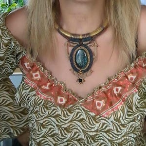Macrame Torque Necklace with Azurite Stone