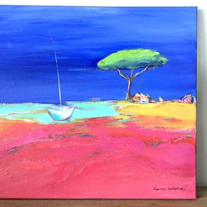 Dipinto acrilico astratto Mare e spiaggia 55x46cm