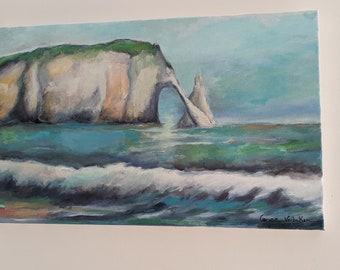 Tableau en peinture Acrylique paysage Etretat Normandie 61x38 cm