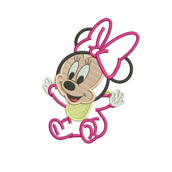 Minnie ratón bebé adorable applique bordado diseño bordar máquina descarga instantánea