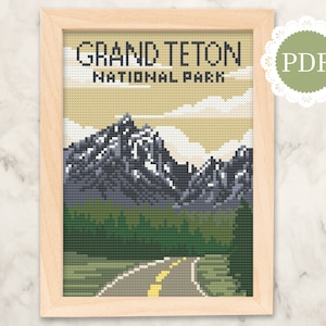 Parque Nacional Grand Teton: Paisaje de montaña moderno de Wyoming, ideal para viajes, manualidades imprimibles para excursionistas, campistas y aventureros.