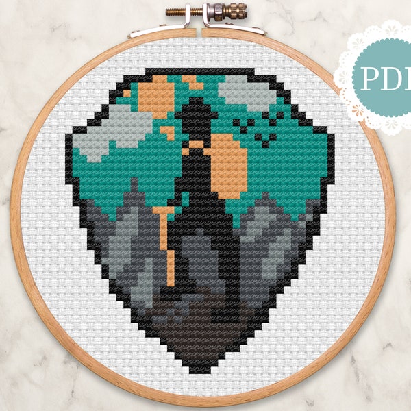 Tiny Hiking Patch Cross Stitch Pattern PDF: Easy Small Rangercore Landscape Wanderlust Travel DIY Printable For Climbers Campers Adventurers