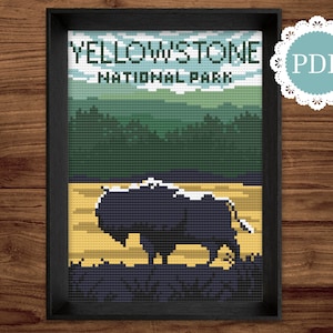 Parque Nacional de Yellowstone, punto de cruz PDF: Wyoming, Montana, paisaje de búfalos, pasión por los viajes, bricolaje, imprimible, excursionistas, campistas y aventureros