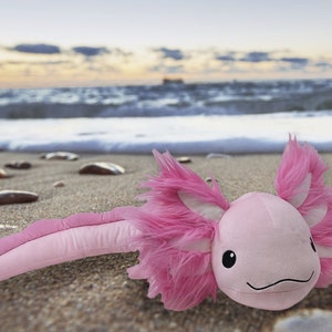 Adorable peluche de axolotl ponderado de 4 libras: 30 pulgadas de largo, realista, ponderado y rosa Compañero perfecto y abrazable de Stuffie imagen 2