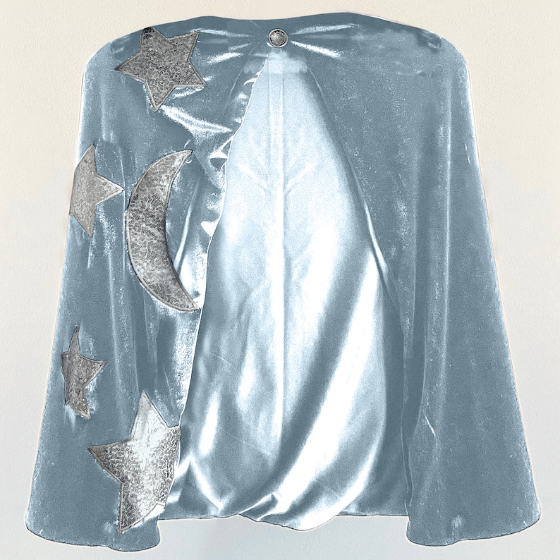 Kids Wizard Magician Magical Cape Cloak for Halloween and Dress Up Magic Cape For Boys and Girls Cape Only Silver