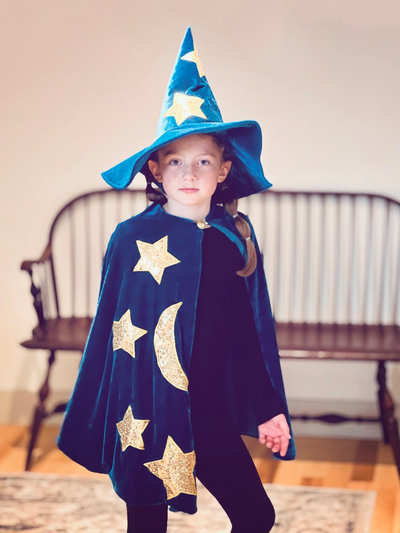 Kids Wizard Magician Magical Costume and Hat for Halloween and Dress Up Magic Cape For Boys and Girls Halloween Delivery Guaranteed image 1