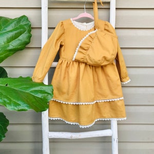 Mustard Fall Baby & Toddler Dress and Bonnet