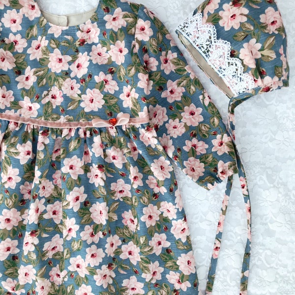 Floral Dress & Bonnet baby dress girls dress