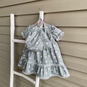 Daisy Light Sage Green Dress & Bonnet