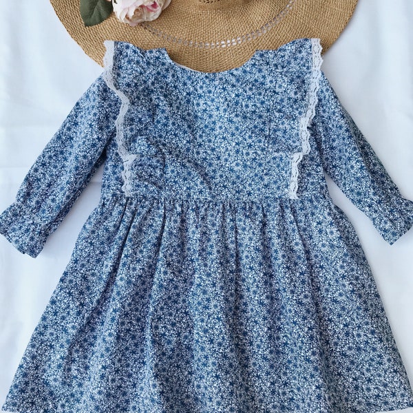 Vintage Navy Blue Floral Dress & Bonnet