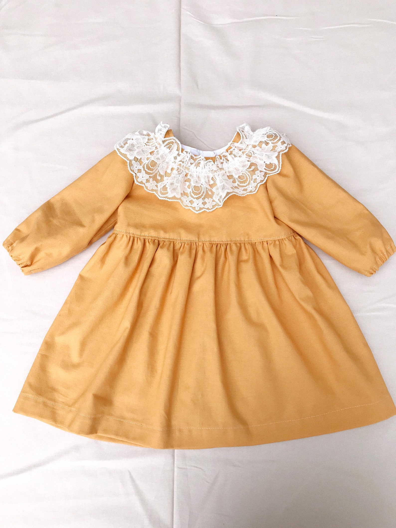 Mustard Yellow/ Vintage/ Cotton Dress & Bonnet With Lace | Etsy