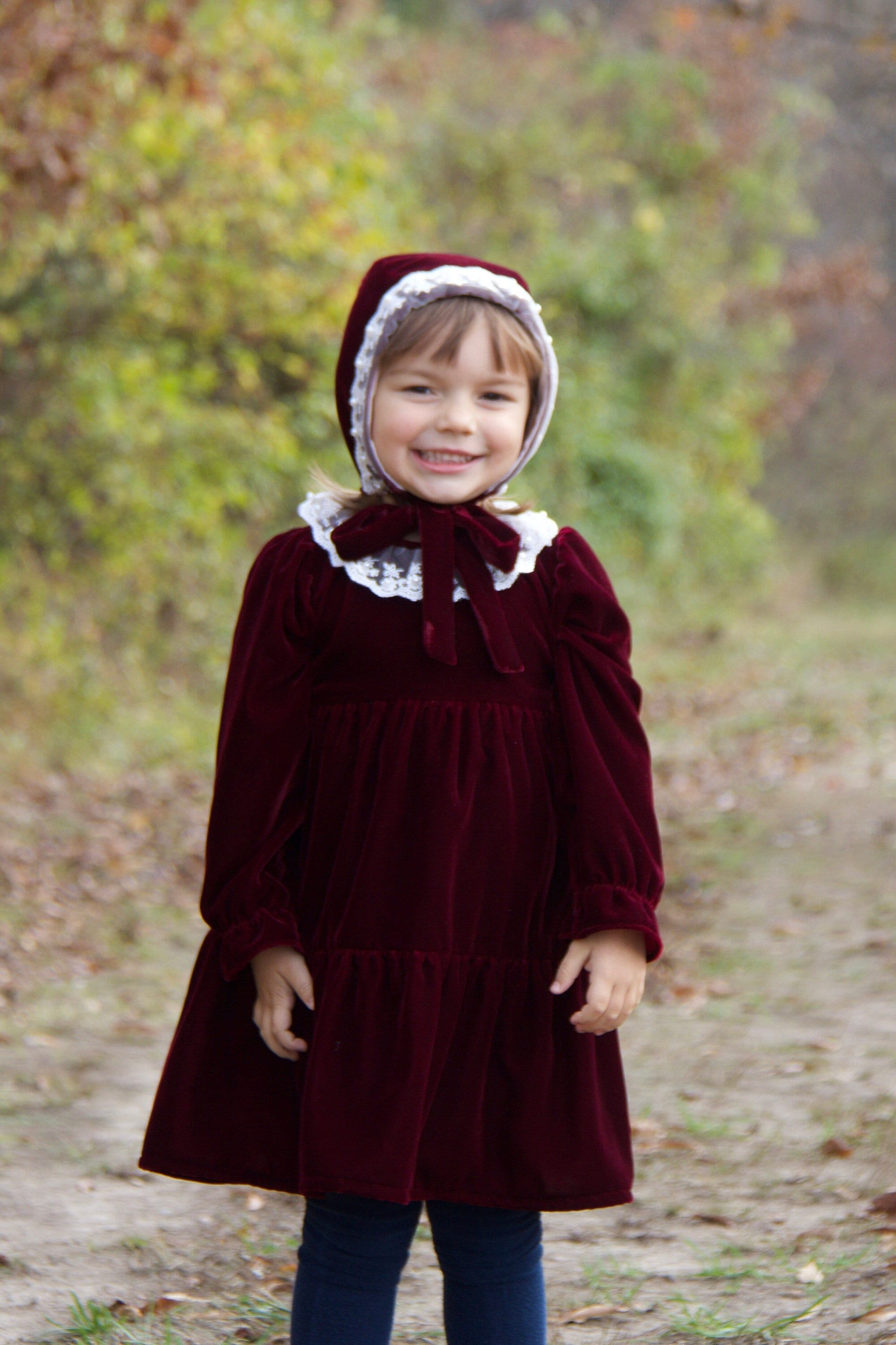 Christmas Red Velvet Dress & Bonnet, girls dress, toddler Christmas dress, baby girl dress, winter baby Christmas dress