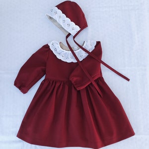 Cherry Red White Laced Dress & Bonnet