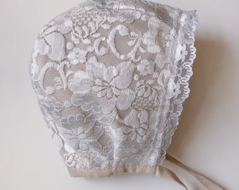 Lace & Beige Baby Bonnets
