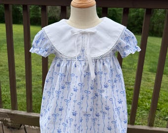 Conjunto de vestido y gorro de primavera/verano, vestido con lazo azul, lazos para el primer cumpleaños