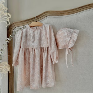 Baby Pink Velvet Dress & Bonnet