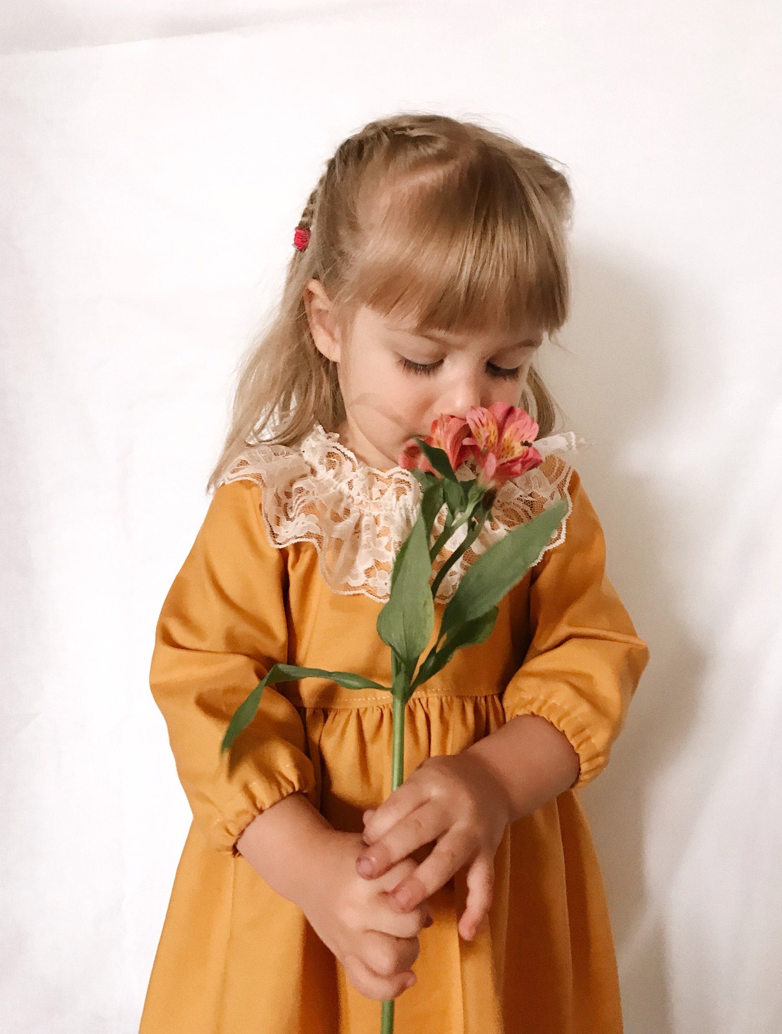 Mustard Yellow/ Vintage/ Cotton Dress & Bonnet With Lace - Etsy