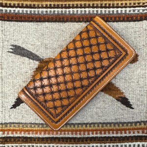 Genuine Leather Checkbook Cover, Trappers Wallet, Ropers Wallet, Long Wallet, Tooled Checkbook Cover