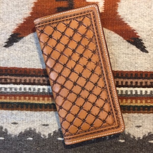 Genuine Leather Checkbook Cover, Trappers Wallet, Ropers Wallet, Long Wallet, Tooled Checkbook Cover