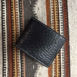 Cartera genuina de avestruz, bolsillos para tarjetas, bolsillo para dinero, compartimento secreto,