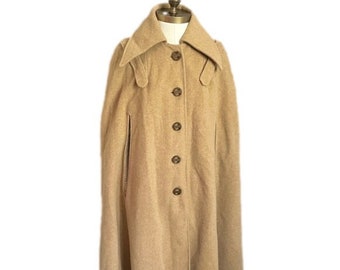 Vintage 70s Camel Wool Long Full Length Cape - M/L