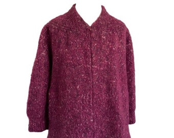 Vintage Burgundy Mohair Cardigan Sweater / Swing Jacket - S/M