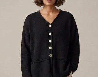 Vintage Tika handgemachte schwarze übergroße Baumwoll-Strickjacke - M / L, 100% Baumwolle