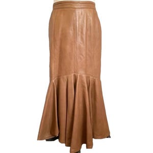 Vintage Caramel Leather Mermaid Trumpet Maxi Skirt - 26"/XS-S