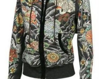 Vintage Y2K Lucky Brand TOKYO TATTOO Asiatisches Print Hoodie - S/M, selten!