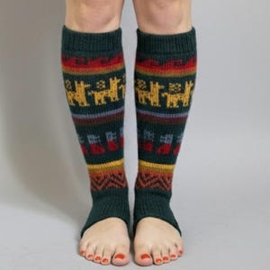Alpaca Knit Leg Warmers Legwarmers w/ Stirrups - Small, handmade!