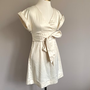 Ivory White Satin Cross Front Tie Sequin Waistband Wedding Prom Cocktail Dress - 6/S