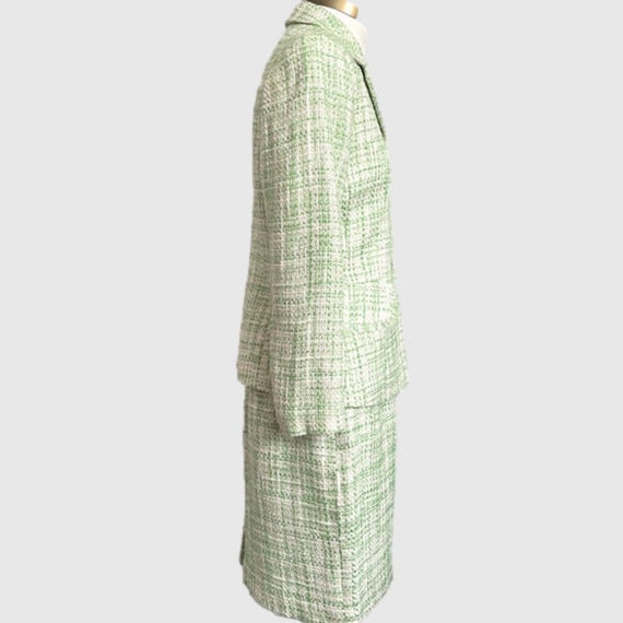 Green / Cream Bouclé Blazer Skirt Suit - S, very … - image 5