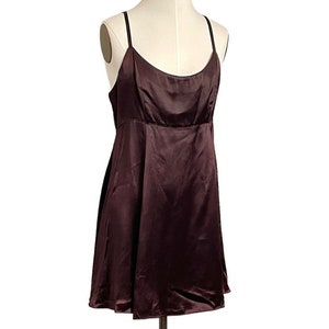 Vintage Y2K Betsey Johnson Plum Purple Satin Mini Prom Wedding Streetwear Spaghetti Strap Slip Dress - M/8-10