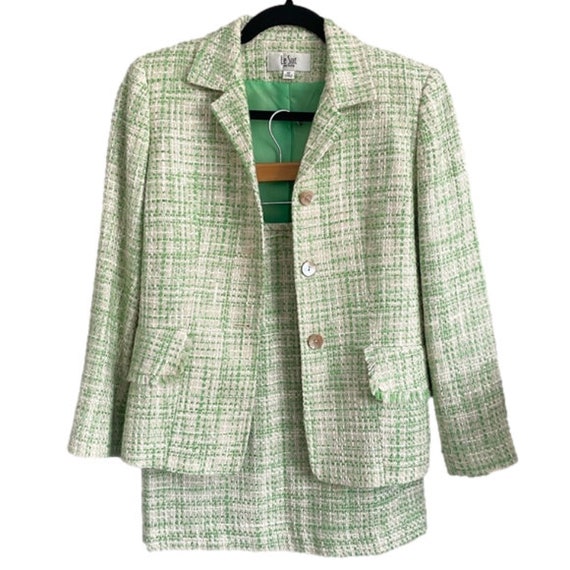 Green / Cream Bouclé Blazer Skirt Suit - S, very … - image 1