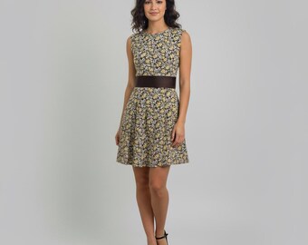 Vintage Floral Lace Print Sleeveless Cotton Tea Dress w/ Drop Waist - Small, sz4-6