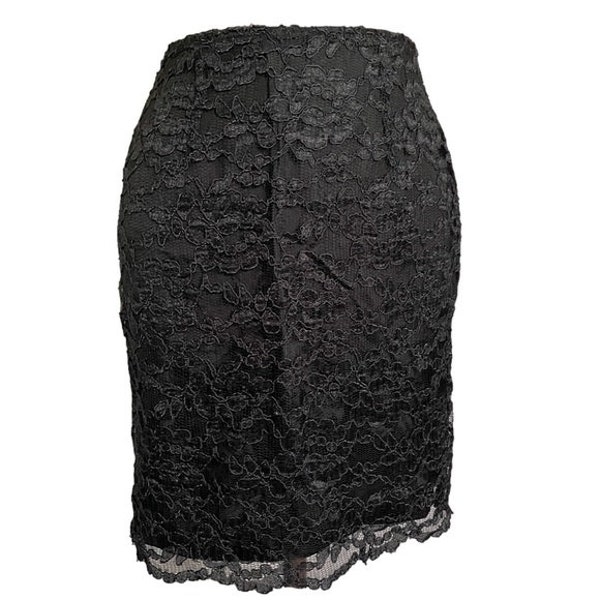 Vintage Black Lace Lined Pencil Skirt - 4/6, 26-27"