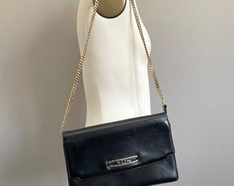 Vintage Gucci Black Leather Convertible Shoulder Bag / Clutch - Medium