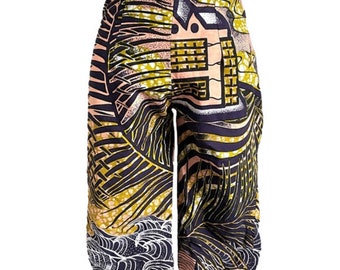 Tropical African Ankara Print Cotton Capri Pants - M, handmade!