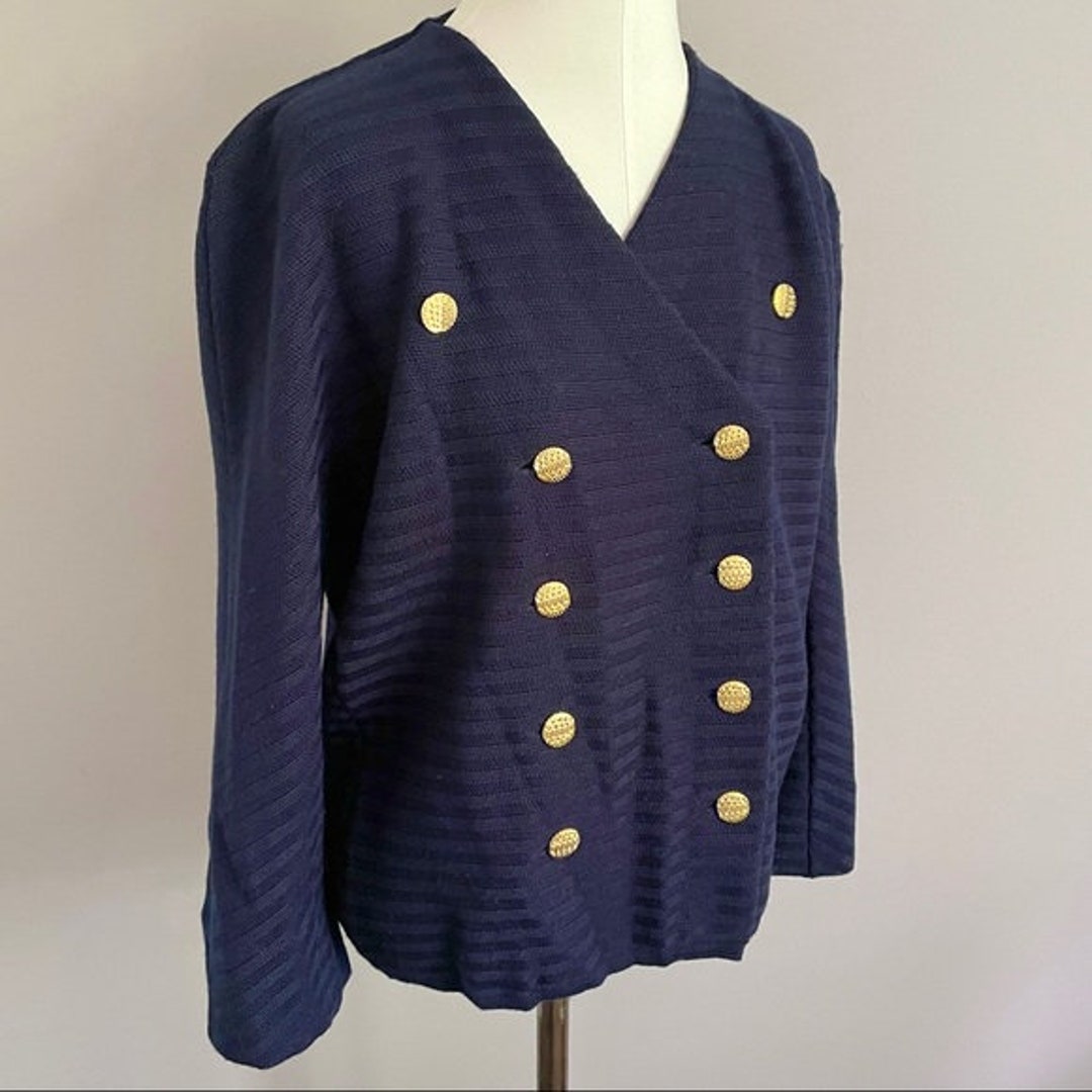 1980s Figgjo Nordic Navy Blue Wool Cardigan M L