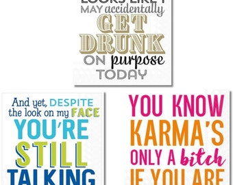 Funny Cocktail Napkins Karma, Still Talking, Get Drunk - Quotes for Men & Women Snarky Humor Party Supplies