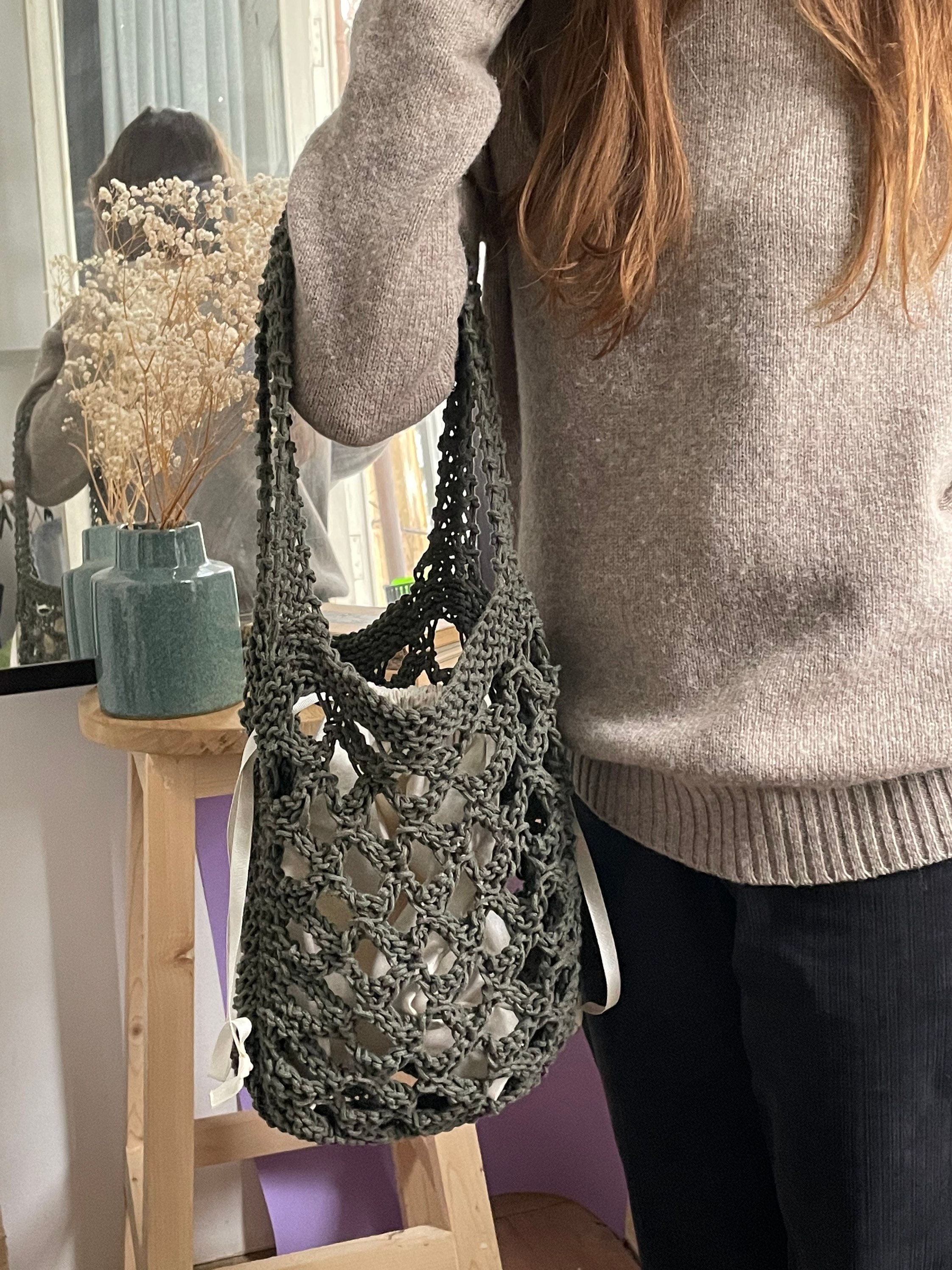 Knitted mesh bag cotton beach bag handmade market bag | Etsy