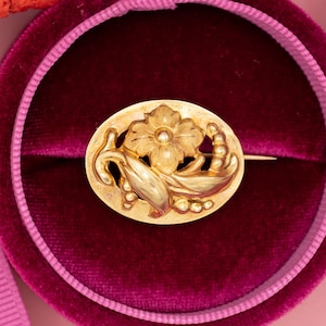 French 18K solid Gold Brooch - Antique Victorian Floral Pin - Circa 1860 *US Tariffs Included in price*