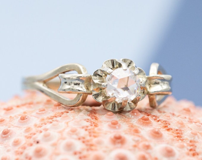 Bague Solitaire Antique Or Rose 18k Avec Diamant - Taille 56, Sertie Griffes, Vers 1900