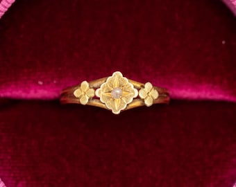 Antique French 18k Gold Art Nouveau floral pearl Ring - French hallmark - *US Tariffs Included in price*