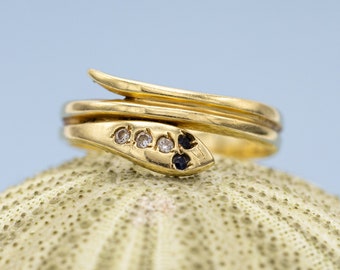 18k Vintage Snake Ring - Victorian symbol of eternal Love - 18k yellow gold ring with sapphire - lovers gift