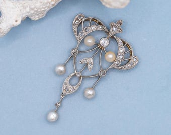 Belle Epoque pendant - Rose cut and European cut diamonds - white natural pearls - *US Tariffs Included in price*