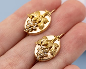 Antike 18K solid Gold viktorianische Ohrringe - Trauben Perle Blumenmuster - *US-Tarife im Preis inbegriffen*