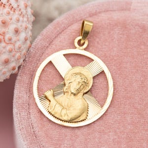 Colgante de Jesús en oro amarillo francés de 18 quilates - Colgante católico de patrimonio - Dije religioso de oro macizo - Medallón cristiano de oro francés antiguo
