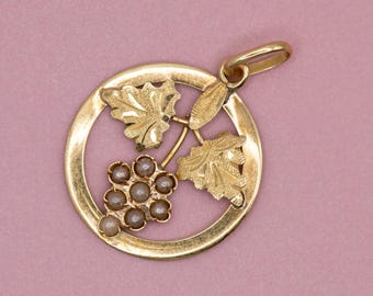 Antique 18K solid Gold Victorian pendant – Grape Pearl Floral Design - *US Tariffs Included in price*